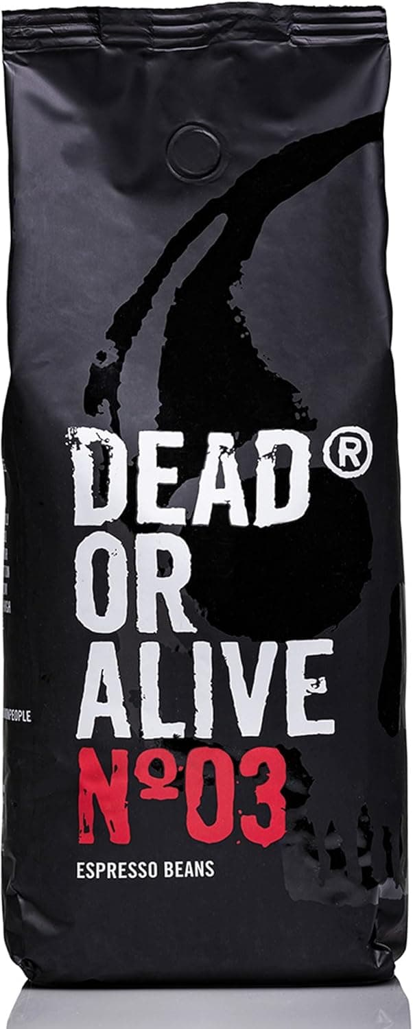 DEAD OR ALIVE Espresso No3 - Café em grão - mistura italiana extra forte, pura robusta, o melhor creme - café natural para máquina expresso e super automática, café 1 kg