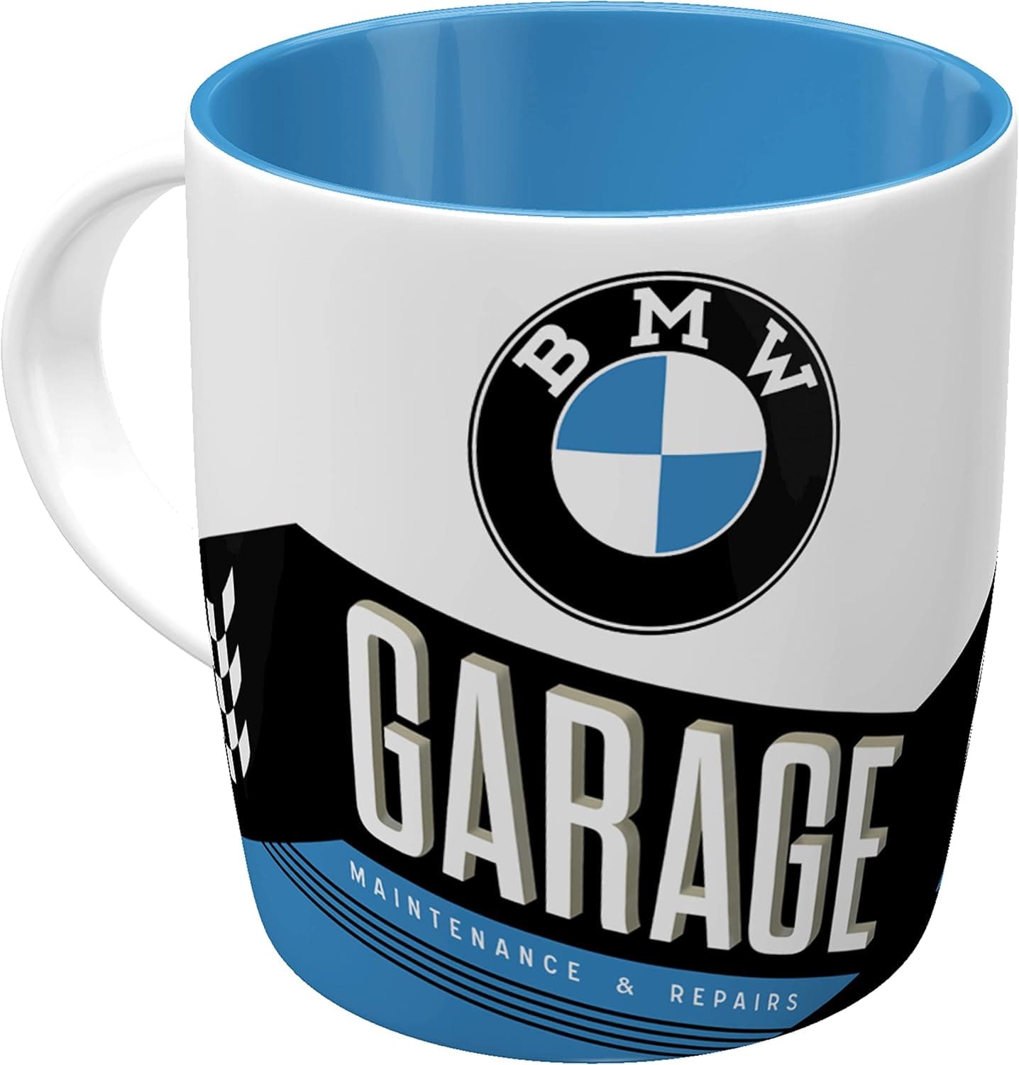 Nostalgic-Art BMW Caneca de café retro Garage Ideia de presente para fãs de acessórios de carros, cerâmica, design vintage, 1 unidade (embalagem de 1)