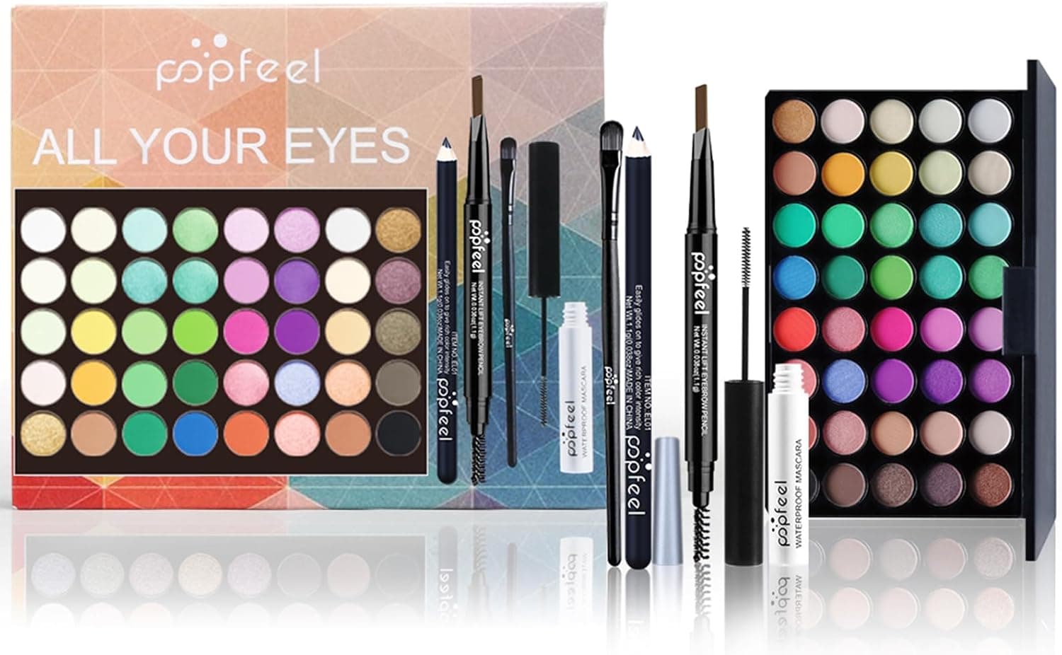 EnMart Jogos de maquilhagem, presente de beleza para mulher, com paleta de sombras de olhos, máscara, Brow Pencil, pincel de sombra de olhos, cosméticos veganos, conjunto de maquilhagem olhos e rosto
