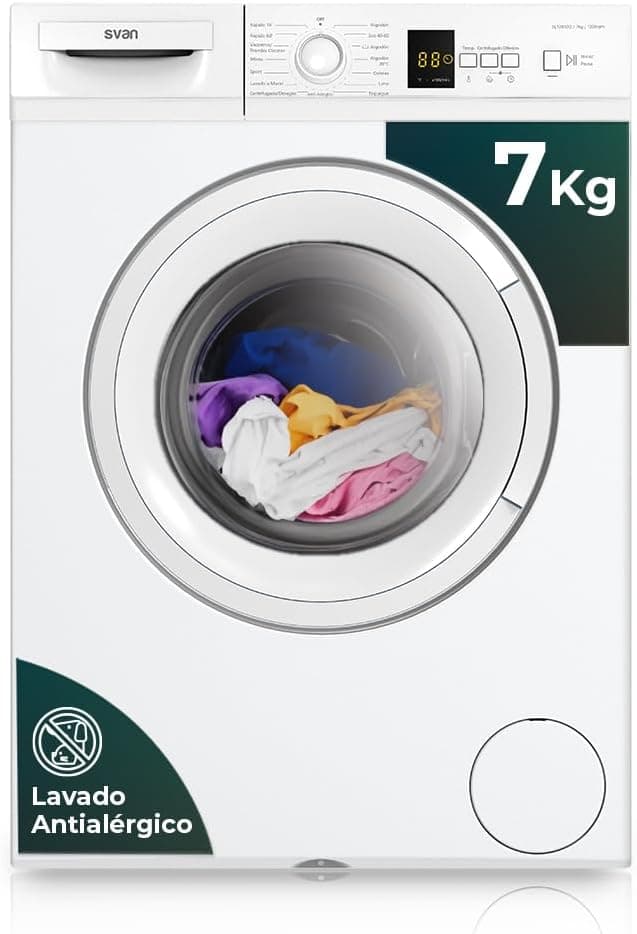 Svan Arruela Máquina de lavar de 7 kg carga frontal branca SL7201DD. 2100 W, 1200 rpm, 15 programas, classe de eficiência energética D [Classe energética D]