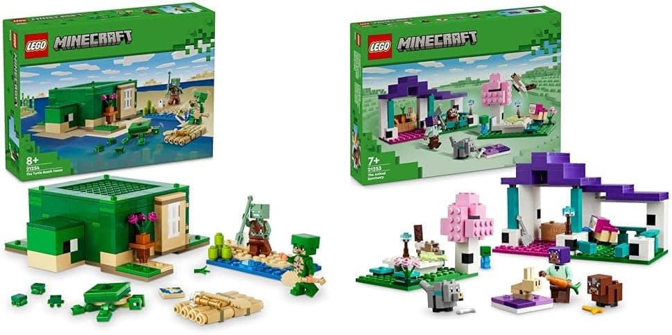 LEGO Minecraft A casa - tartaruga de praia, brinquedo de construção com acessórios e minecraft o santuário de animais, brinquedo de construção