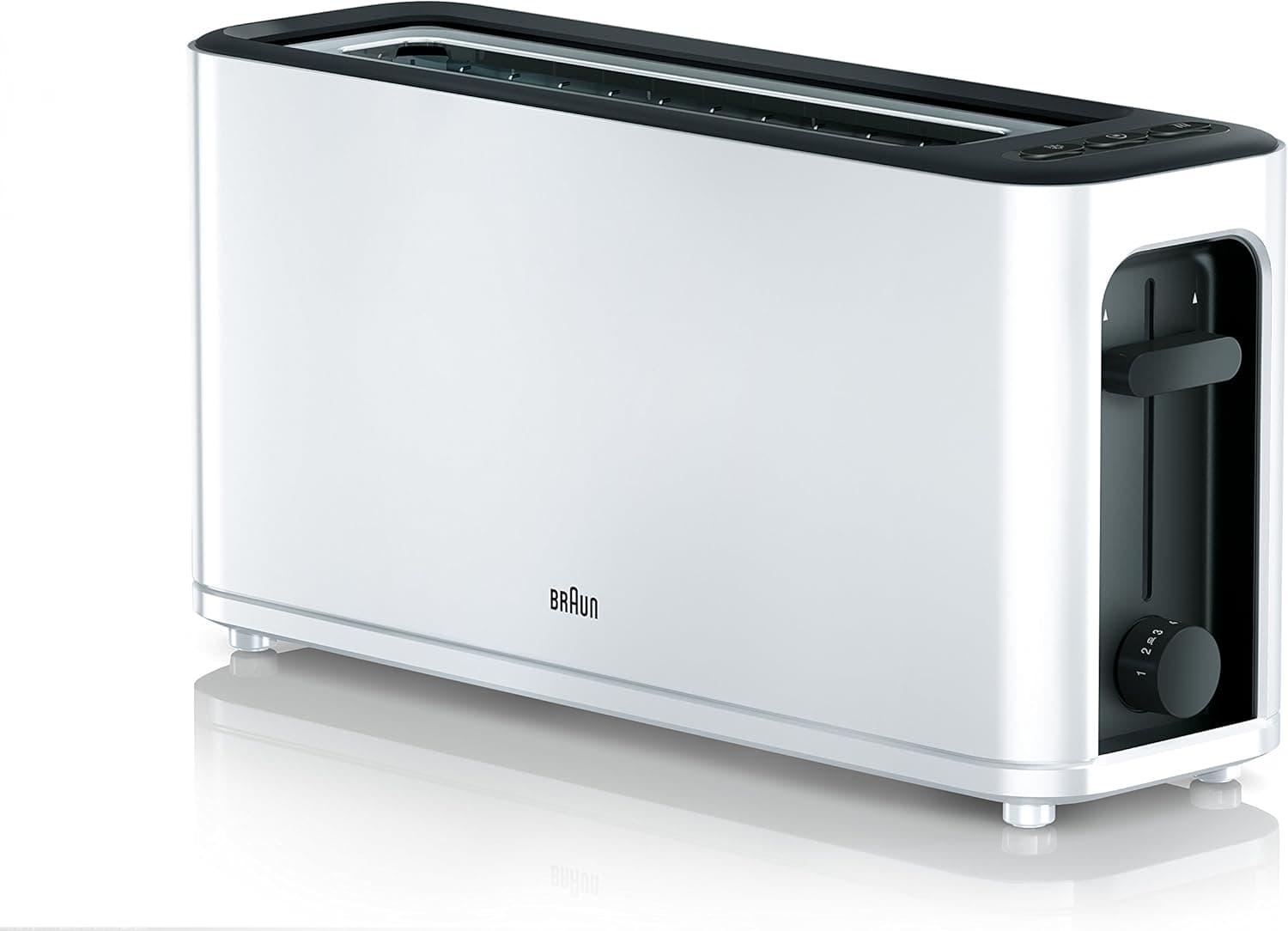 Braun HT 3110 WH - Torradeira (ranhura longa, câmara extralarga, bandeja recolhe migalhas removíveis, função de aquecimento e descongelação, 7 níveis de torrada, acessório separado, cor branca