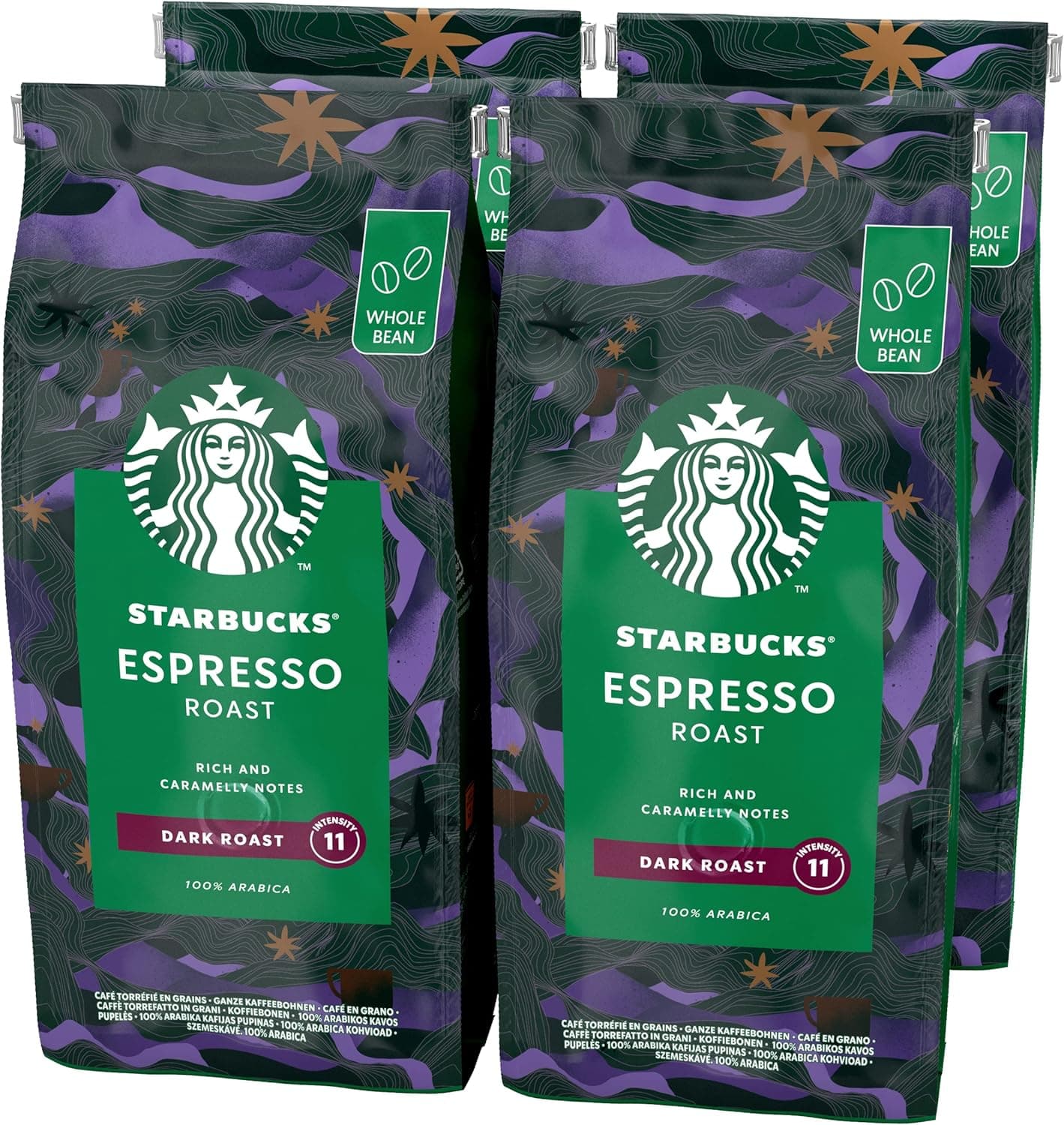 STARBUCKS Espresso Roast café de grão inteiro de torrado intenso, 450 g (embalagem de 4)