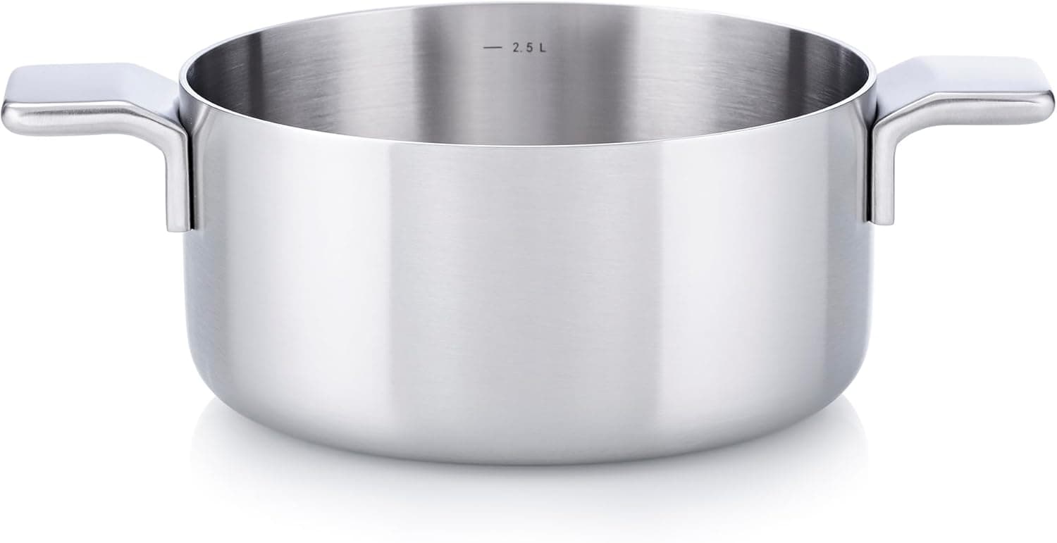MasterPRO Alessi Bones - caçarola de 20 cm - fabricada em aço inoxidável - acabamento interior e exterior mate - corpo reto - escala de medidor, alça lateral soldada de fundição oca - adequada indução