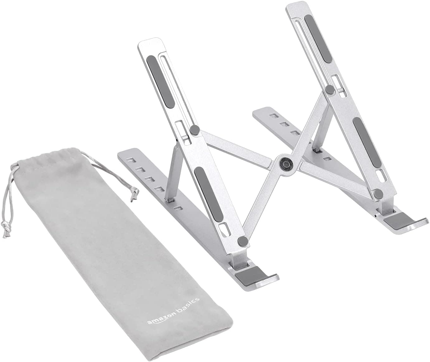 Amazon Basics O suporte para portátil com 6 ângulos ajustáveis adapta-se a portáteis de 10 a 15,6 polegadas, prateado, 23,9 x 16,5 x 3,9 cm