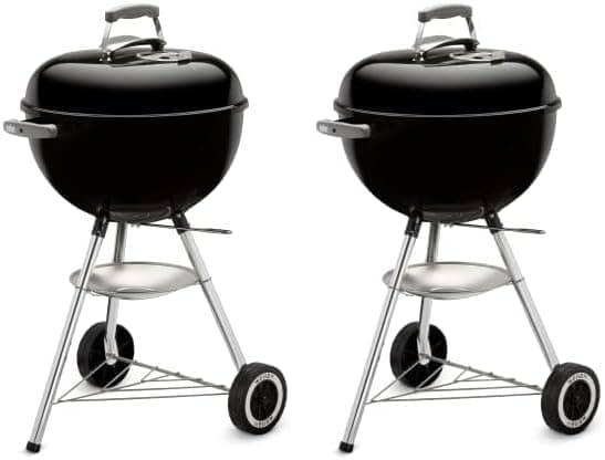 Weber Compact Kettle churrasqueira a carvão, superfície da grelha de Ø 47 cm, churrasqueira com tampa e cubo esmaltadas em Porcelana, suporte de três pernas e rodas, grade cromada - preto (1221004)