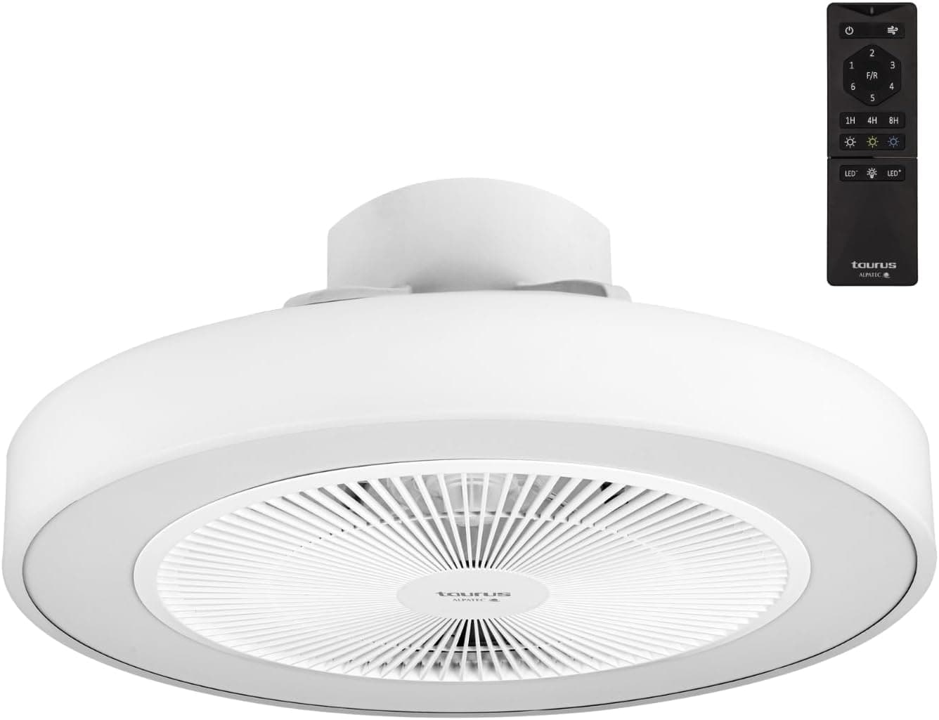 Taurus - Ventoinha de teto Fresko invisível 40 W | 7 pás protegidas, motor DC | ultra-silencioso, 3 tipos de luz, 6 velocidades, função de verão/inverno, controlo remoto e temporizador 8h