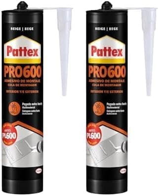 Pattex PL600, adesivo resistente à água e a temperaturas extremas, adesivo de montagem para interiores e exteriores, cola extra forte, 1 cartucho x 300 ml, embalagem de 2
