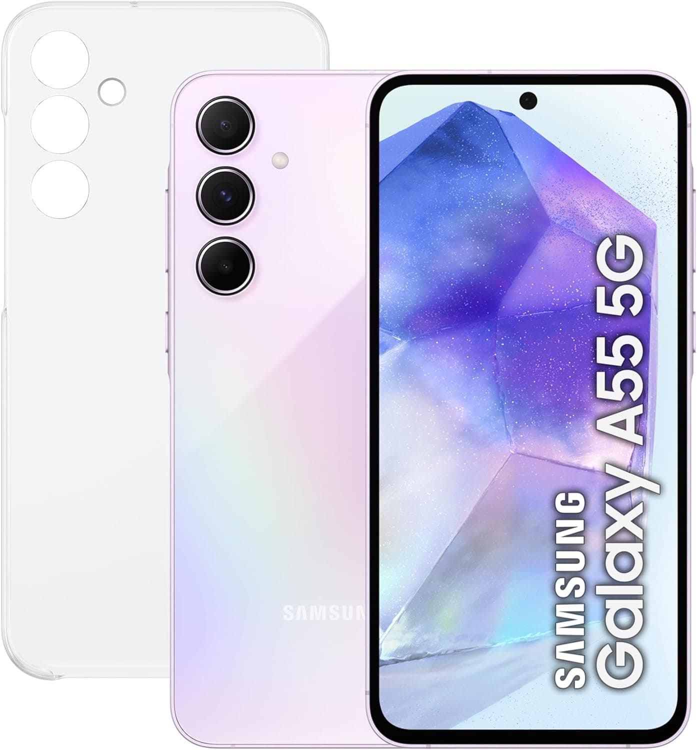Samsung Galaxy A55 5G 128GB capa transparente - telemóvel Android, smartphone livre, bateria de longa duração, câmara 50 MP, violeta