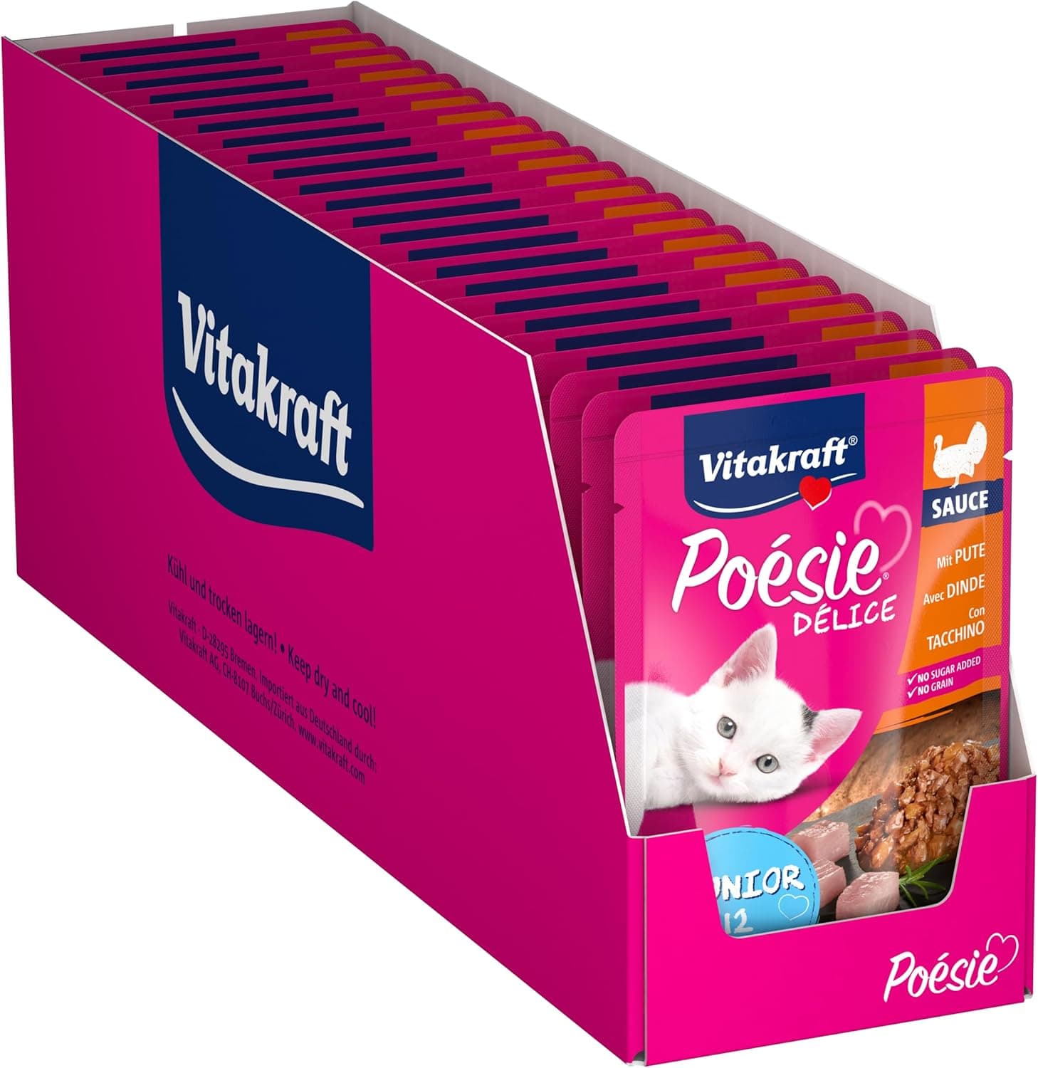 Vitakraft Poésie Délice, Junior, comida húmida para gatos em envelope, peito de peru em molho, ração húmida gatinhos júnior, nutricionalmente equilibrada, sem adição de açúcares, 23 x 85g