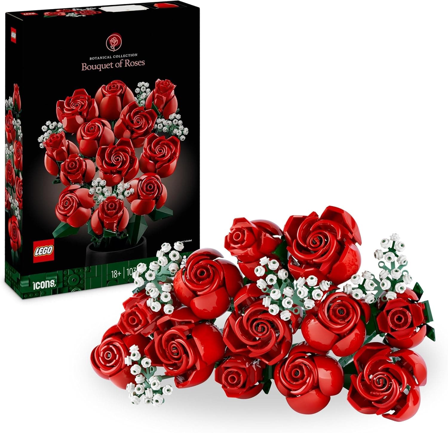 LEGO Ramo botânico de rosas vermelhas, presente para o dia da mãe, flores artificiais para decoração de casa, casacos para construção para adultos 10328