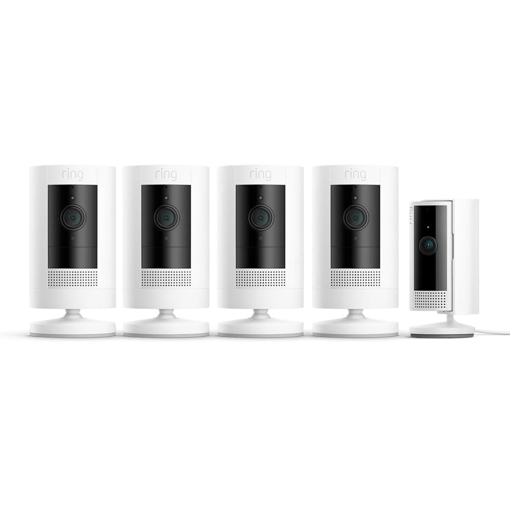 Pack de 4 câmaras exteriores com bateria Ring (câmara vertical) + câmara interior (câmara interior de 2ª geração) | Câmaras de vigilância WiFi com vídeo HD, comunicação bidirecional | 30 dias grátis de Ring Home