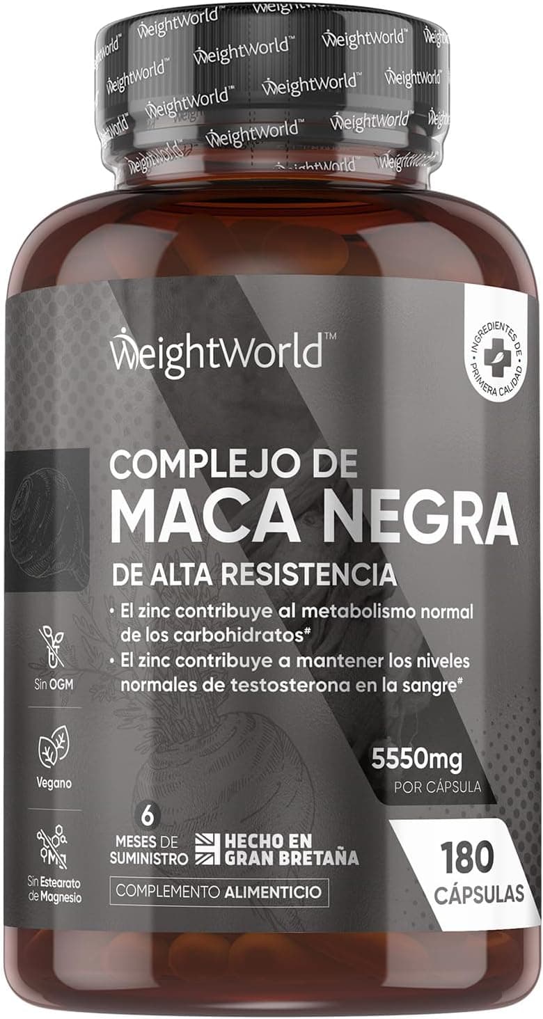 Maca preta e amarela Andina Complex 5550 mg de potência - 100:1-6 meses de fornecimento, cápsulas veganas de 180 maca- Benefícios do extrato desta poderosa raiz com zinco, L-Arginina, gininseng e
