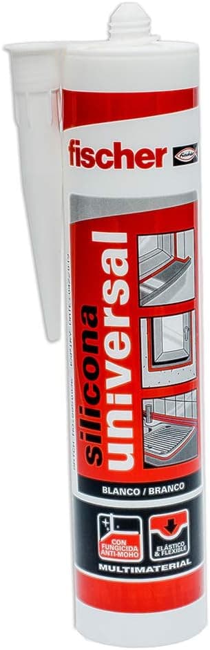 Fischer Silicona Universal | Selante cinzento multifunções para juntas em contacto com água, 300 ml