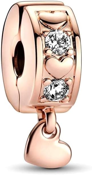 HAEPIAR S925 encanto de prata esterlina para pulseira colar de prata esterlina Dangles infinito rosa corações Sparkling Clip para mulheres meninas, Prata esterlina, Zircónia cúbica