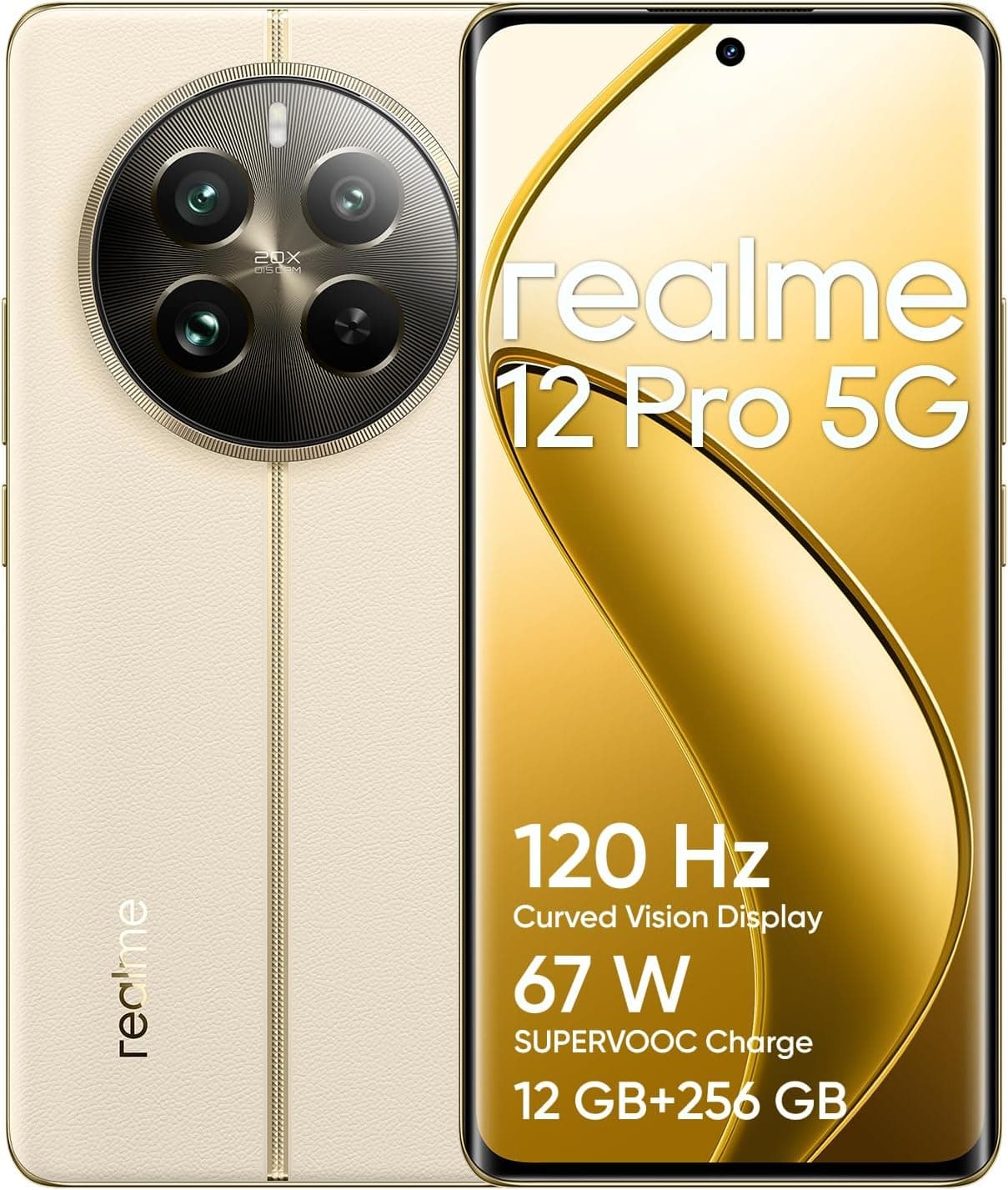 realme Teléfono Móvil 12 Pro 5G 12 + 256GB, Cámara para retratos con teleobjetivo, Sony IMX882 con OIS, Pantalla de visión curva de 120Hz, Procesador Snapdragon 6 de 1ª generación 5G, Navigator Beige