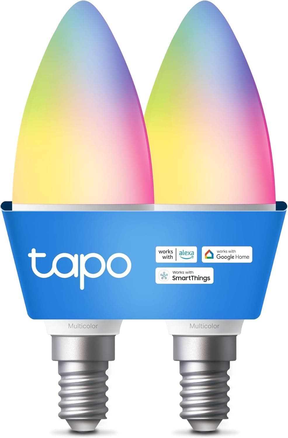 Tapo L430C (2-pack) - Lâmpada conectada WiFi, lâmpada LED E14 multicor 2500K-6500K, regulável 40W 470 Lm, com Alexa, controlo de voz, economia de energia