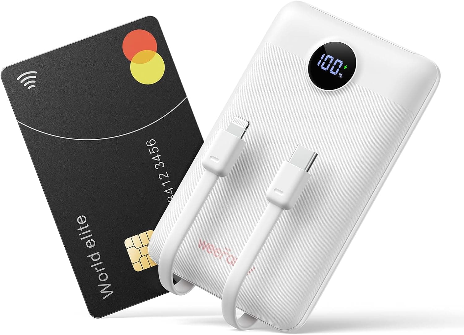 WeeFancy Mini carregador portátil para iPhone 10000 mAh Slim PD de 22,5 W de carregamento rápido com cabos integrados, viagem essencial USB C bateria pequena compatível com iPhone e Android