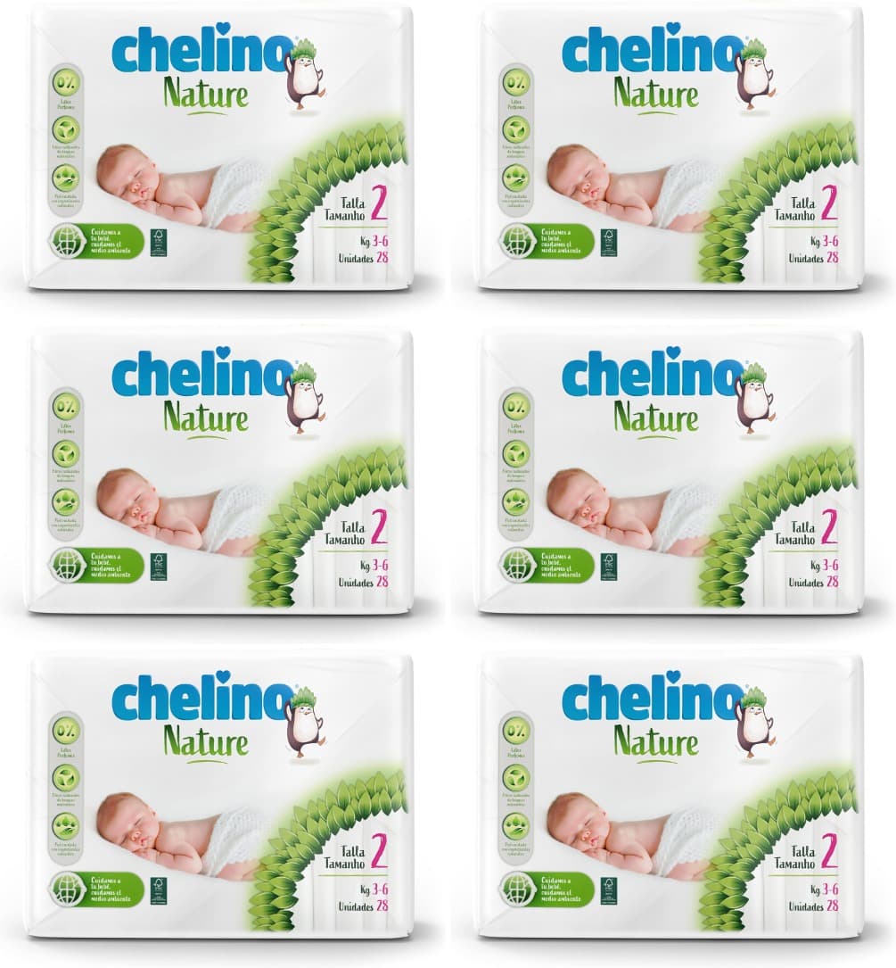 Chelino Nature Fralda infantil tamanho 2 (3-6 kg), 168 fraldas