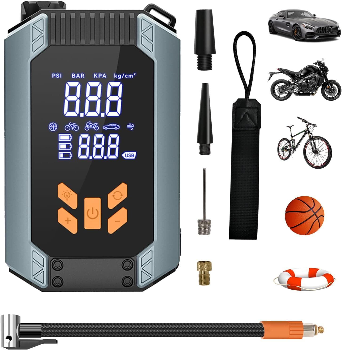 Compressor de ar portátil, 150 PSI insuflador rodas carro 4000 mAh recarregável insuflável elétrico para carros, motas, bicicletas e bolas, com ecrã LCD digital e lanterna LED, como Power Bank
