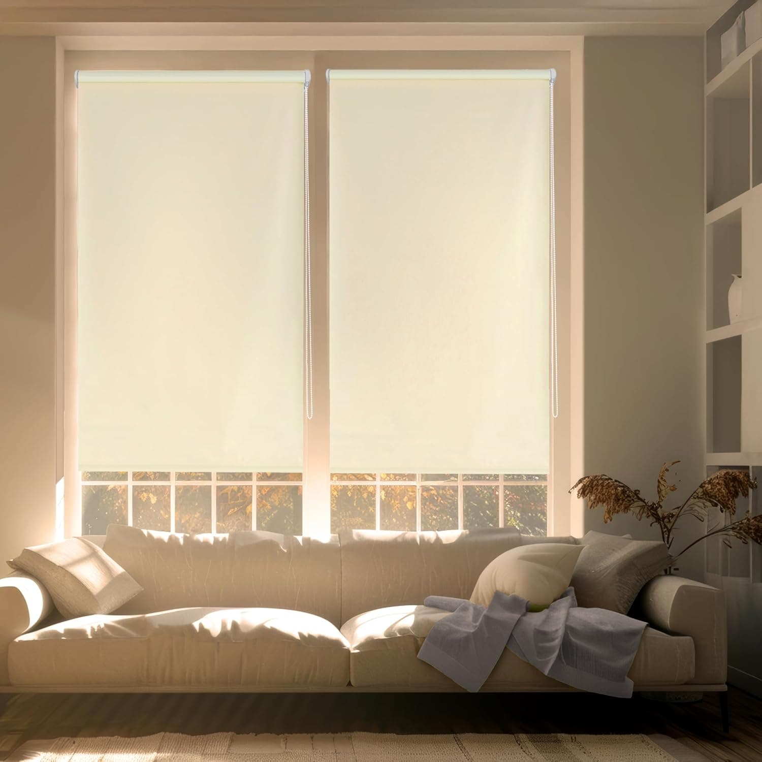 Blindecor Zeus Easyfix | Estore de rolo opaco bege de instalação fácil sem ferramentas 42 x 180 cm