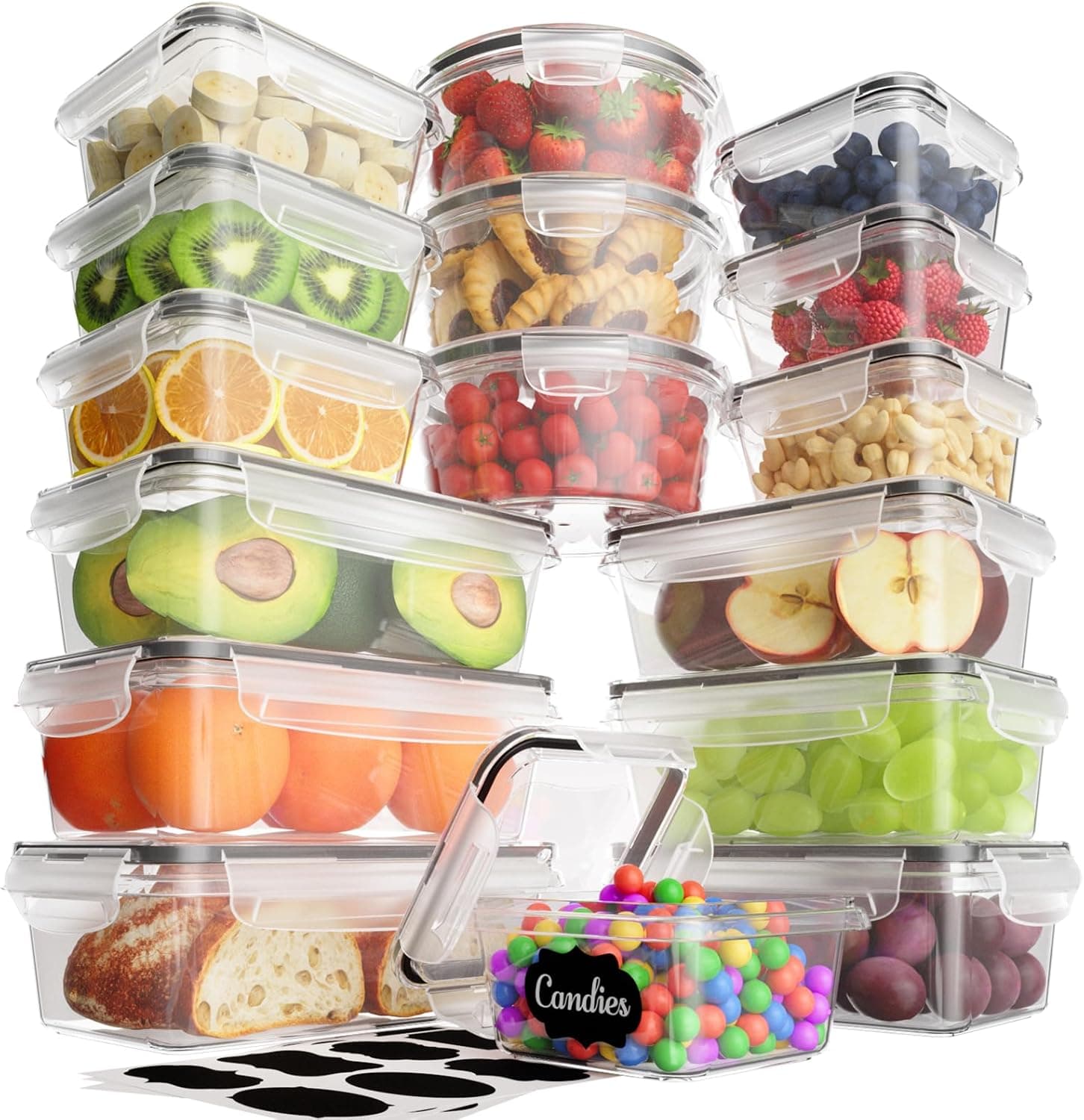 Withosent Embalagens herméticas de plástico para alimentos 32 peças (16 recipientes e 16 tampas), recipientes para comida cozinha, adequados para máquina de lavar louça, micro-ondas, 1 L 840 ml 700
