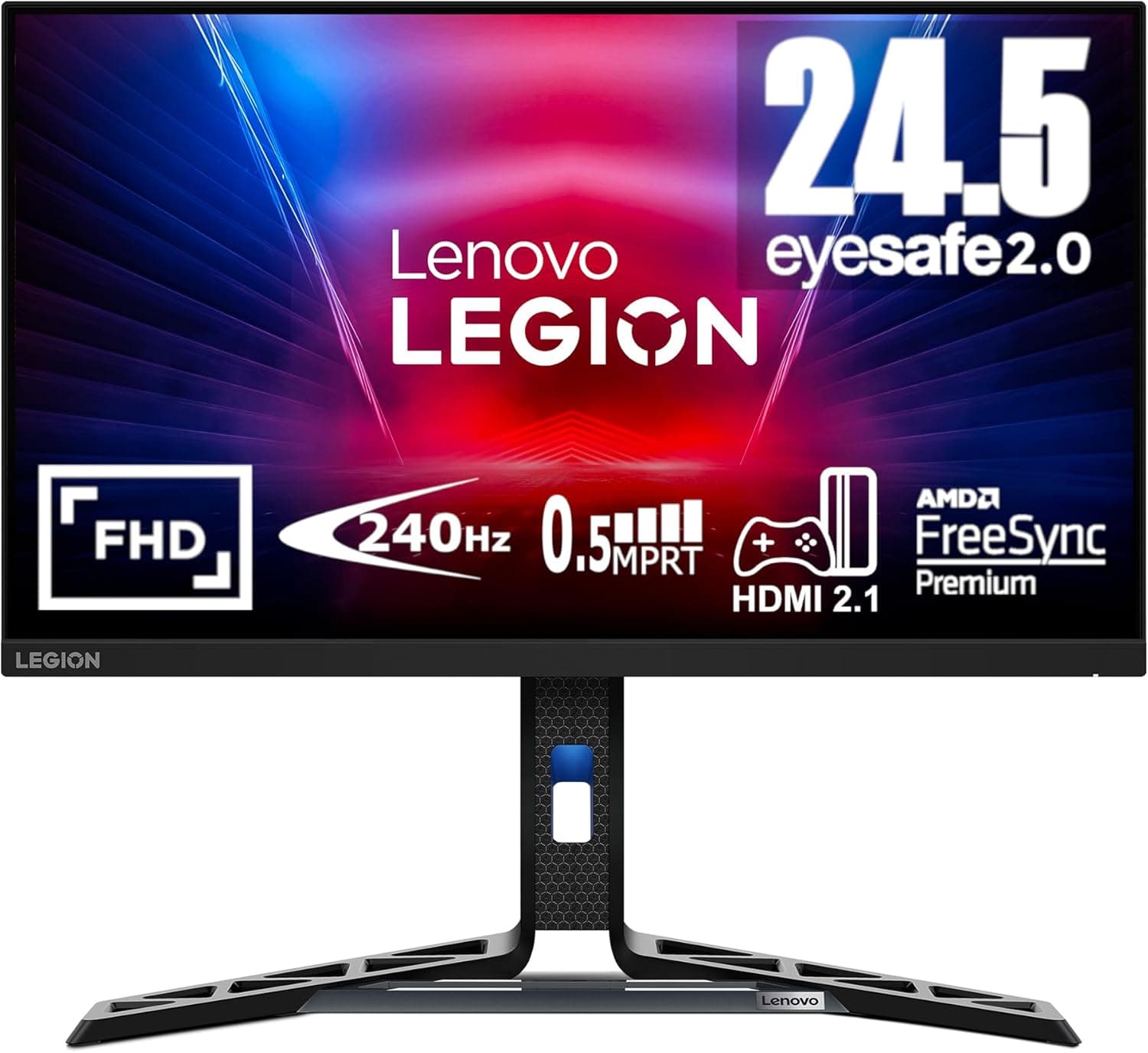 Lenovo Legion R25f-30 Monitor Gaming FullHD de 24,5'' com EyeSafe (VA, 240 Hz, 0,5 ms, HDMI+DP, FreeSync Premium, altifalantes) ajuste de inclinação/pivo/rotação - preto