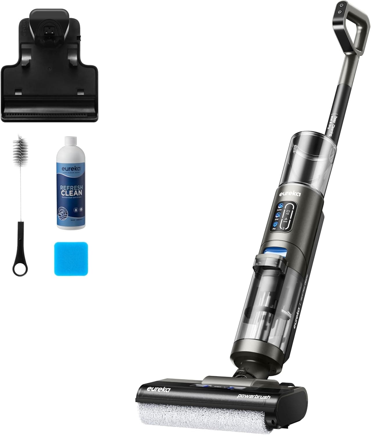 Eureka RapidWash NEW430 Aspirador em seco e húmido, esfregona elétrica sem cabo, aspirador de pó multisuperfície, pelos de animal de estimação limpeza de bordas, depósito de água duplo, navegação por