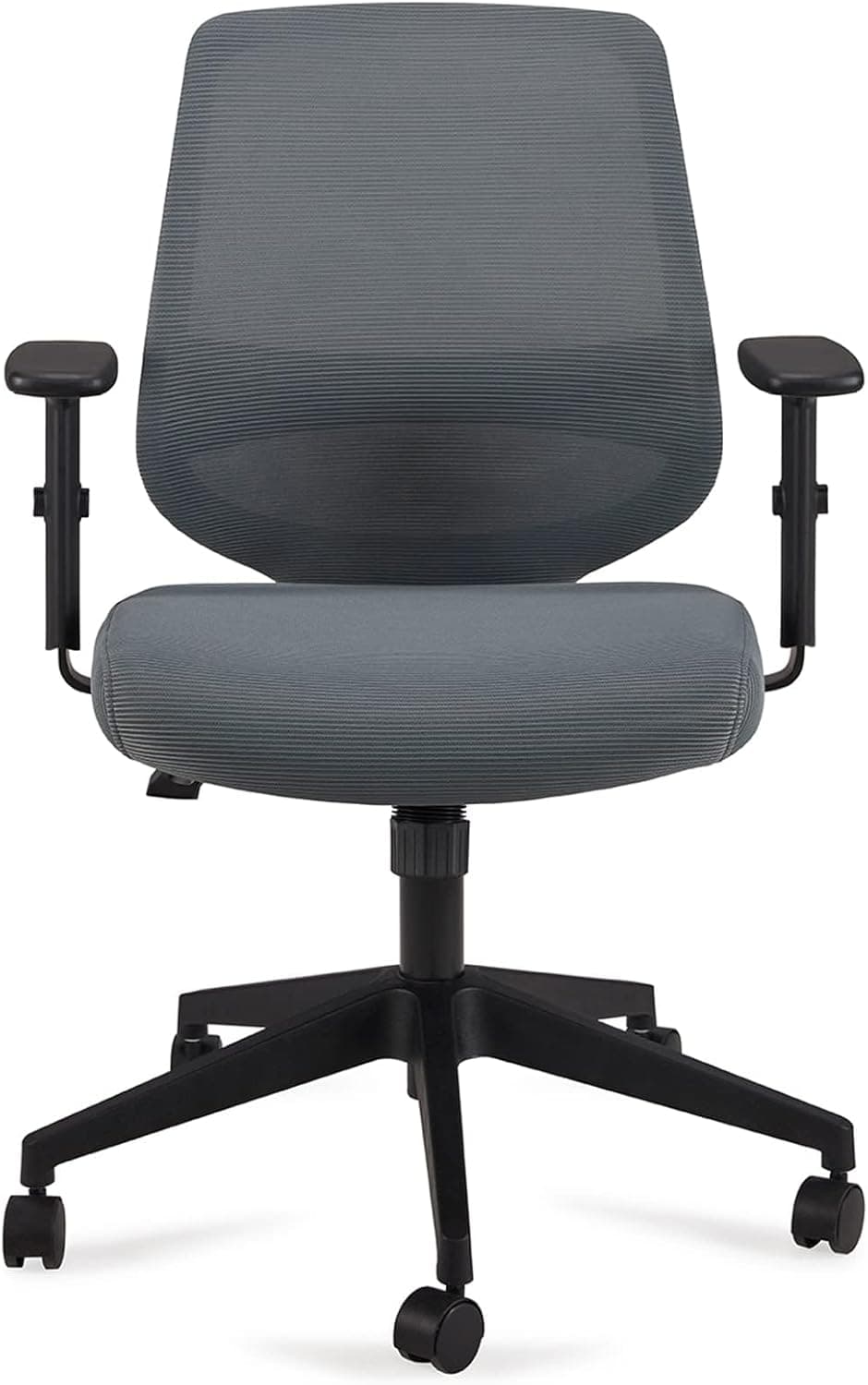 Amazon Basics Cadeira de secretária de malha de meio encosto ajustável, apoio de braços e fixação lombar, 63,5 × 58 × 91 cm, cinzento