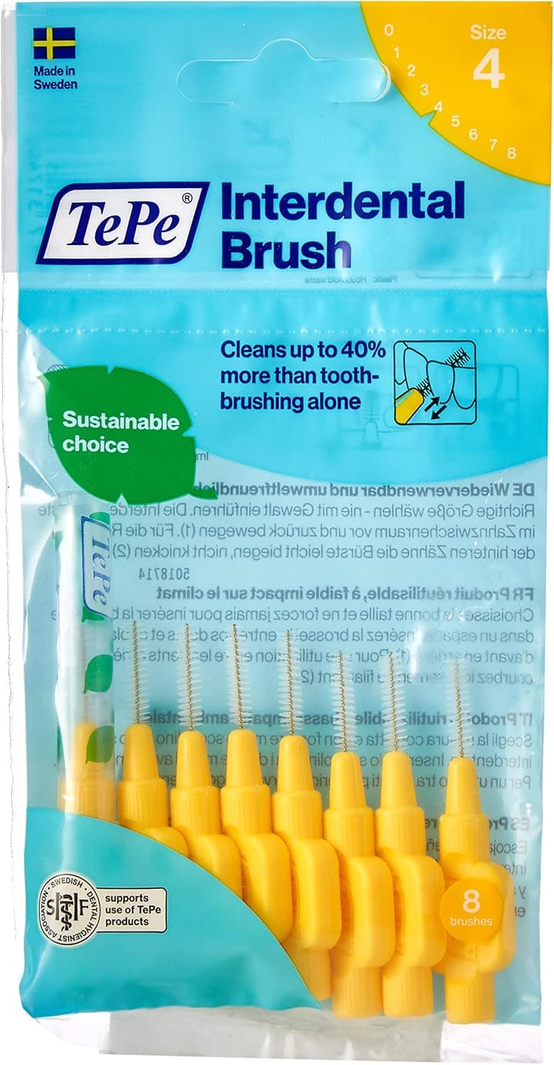 TePe Escova interdental amarela original (tamanho ISO 4 0,7 mm) /Para uma limpeza fácil e completa dos espaços interdentais/ 1 escova interdental