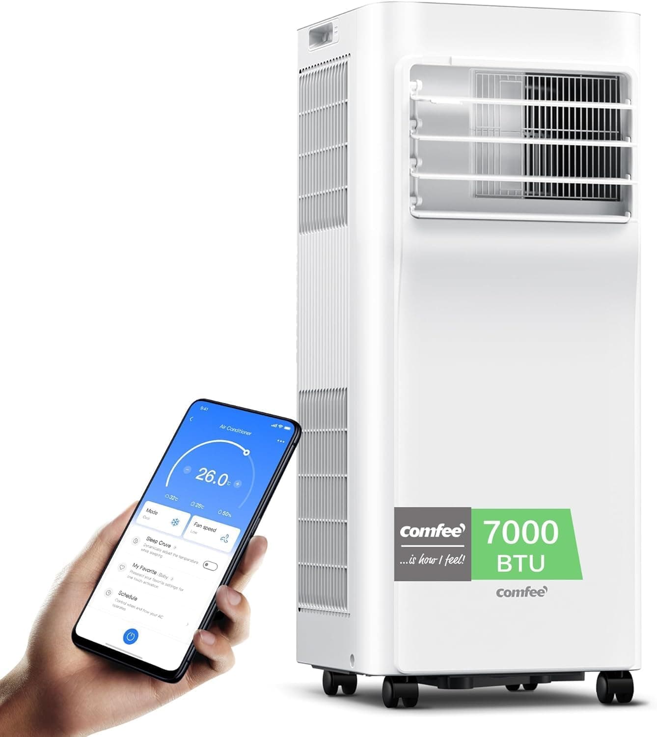 COMFEE Pinguim ar condicionado portátil 7000 BTU/1800 rigoríficos Breezy Cool Pro – Climatizador sem unidade exterior, baixo consumo, App Control e Kit de janela, frigorífico, ventosa e desumidifica