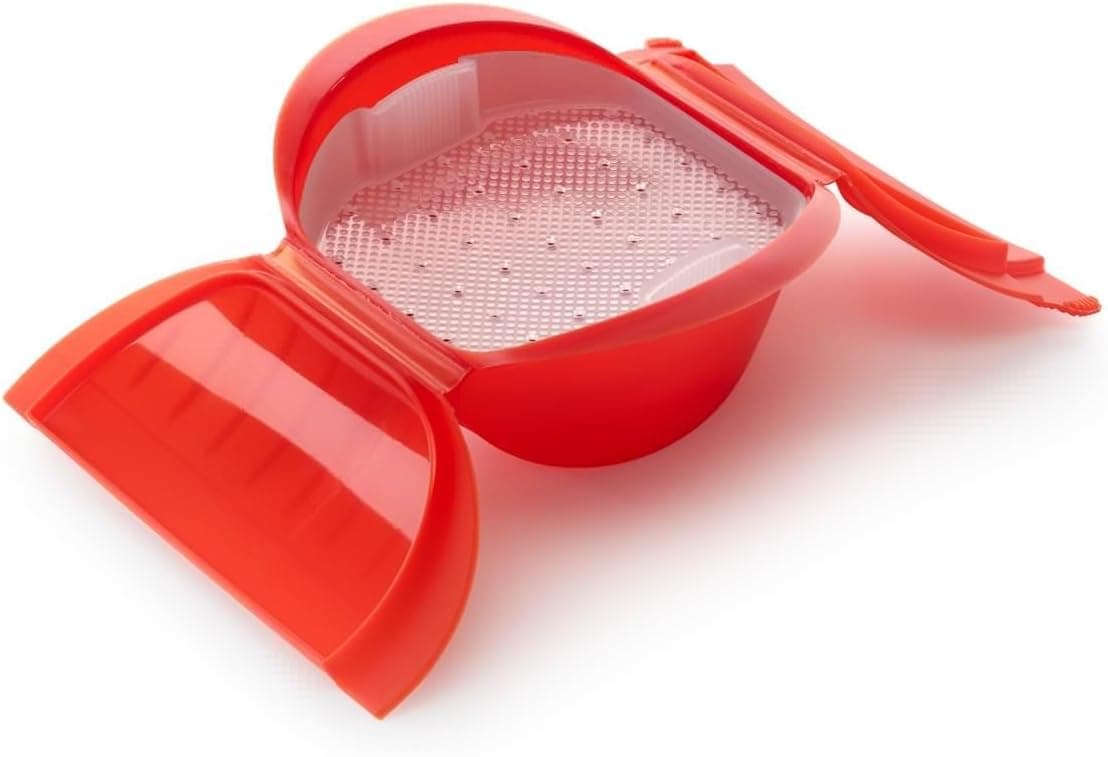 Lékué Estuche Vapor Hondo | Recipiente de silicone para cozer a vapor com bandeja, 1000 ml para 3 a 4 pessoas