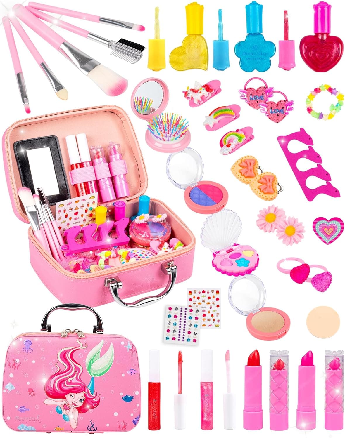 Maquilhagem para meninas, conjunto de maquilhagem menina lavável, brinquedos de maquilhagem meninas, kit de estojo de maquilhagem para meninas, presente para meninas 3 4 5 6 anos