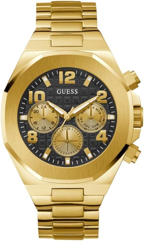 Guess Men's 46mm Watch - Black Strap Black Dial Two-Tone Case