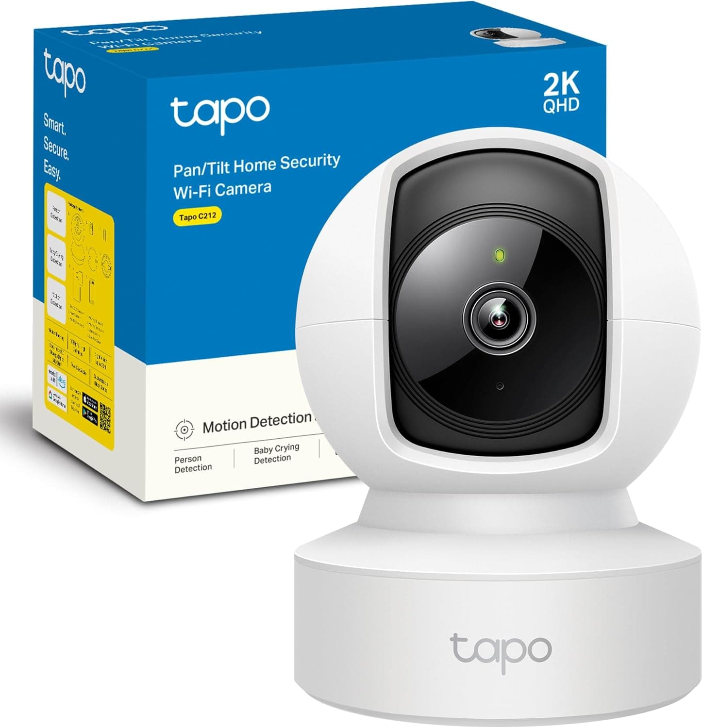 Tapo C212 Câmara de vigilância Wi-Fi/Ethernet interior, 2 K (3 MP), visão noturna, suporta cartão SD até 512 GB, deteção de movimento, controlo remoto, compatível com Alexa