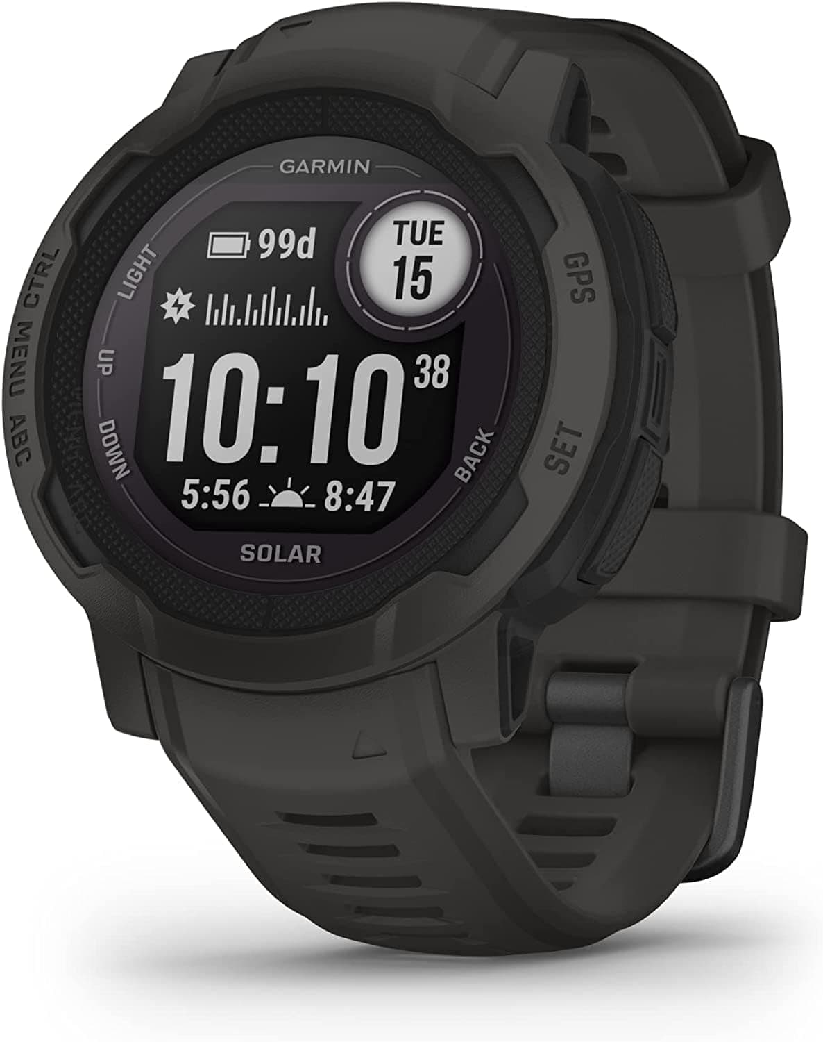 Garmin Instinct 2 Solar, relógio inteligente com GPS resistente à água, carregamento solar, funções desportivas, polimetria, pontuação de sono e notificações do smartphone, preto