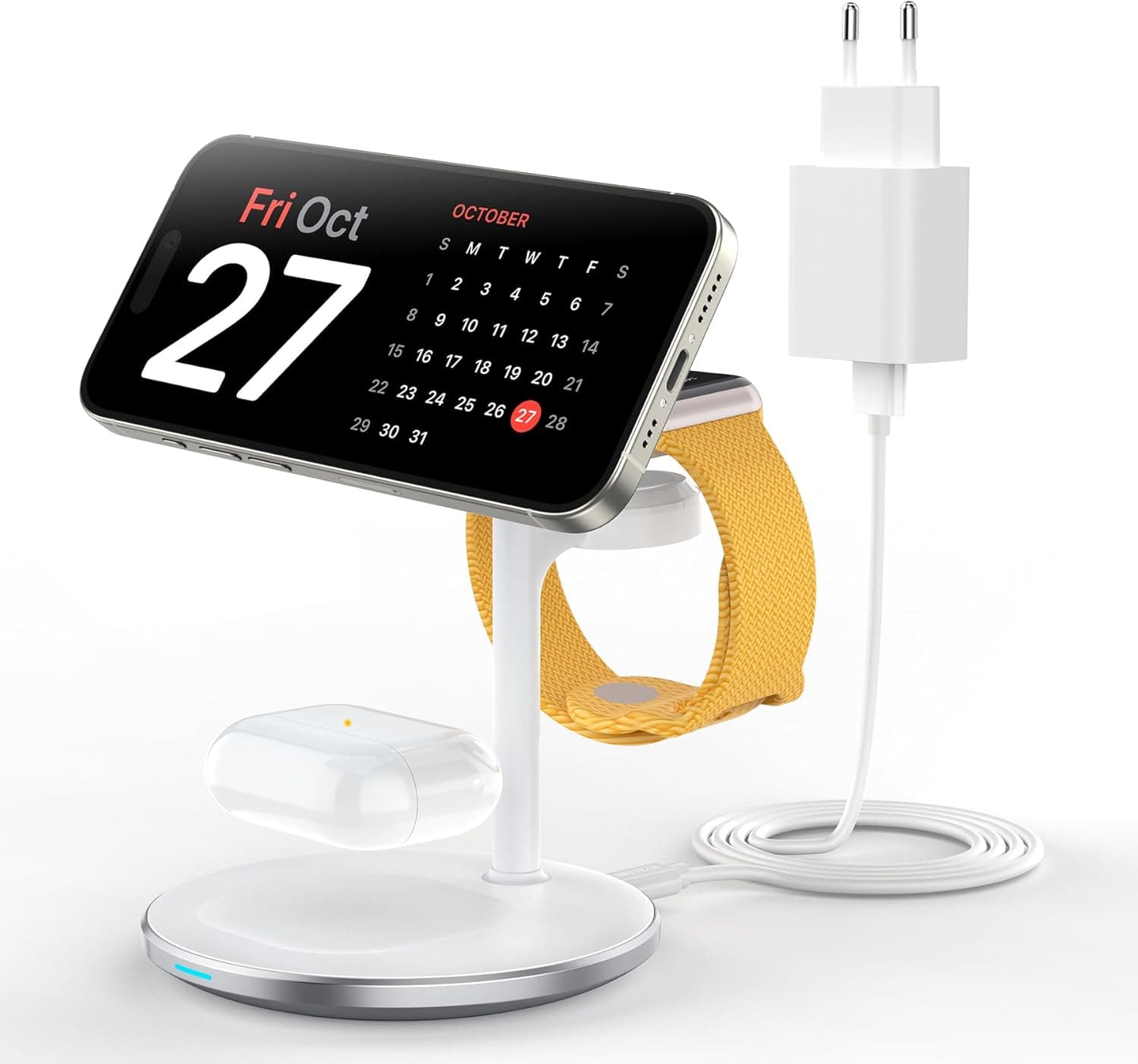Estação de carregamento indutiva 3 em 1 para vários dispositivos, estação de carregamento rápido mag-Safe de 15 W para iPhone 15, 14 e 13, carregador mag-Safe para iWatch Ultra2/1/série 9/8, AirPods,