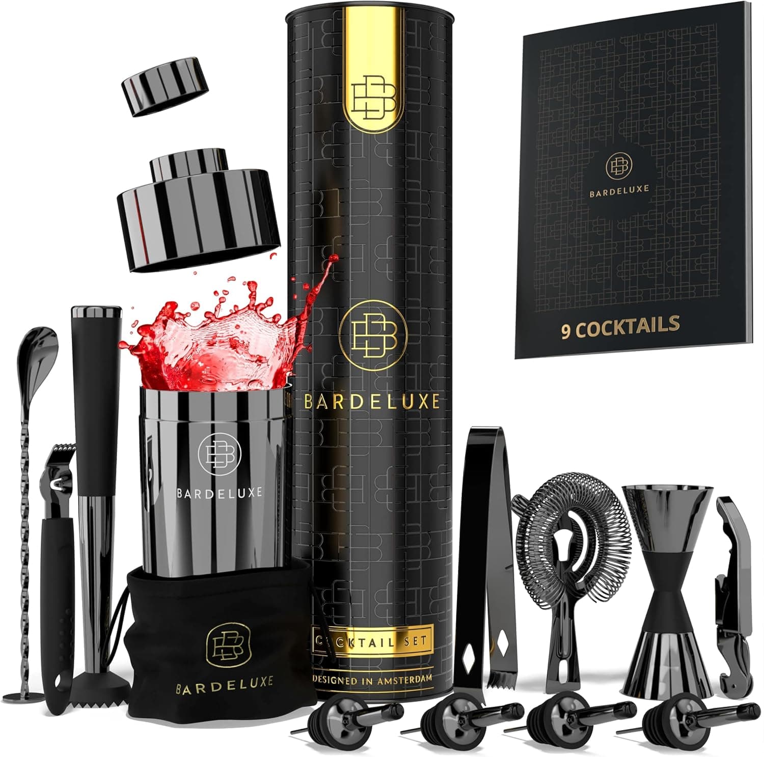 BarDeluxe® Conjunto de coquetelaria de 12 peças, conjunto de coquetelaria | conjunto de coquetelaria profissional, conjunto de cocktails, conjunto de coqueteleira, kit de coqueteleira | Caixa de