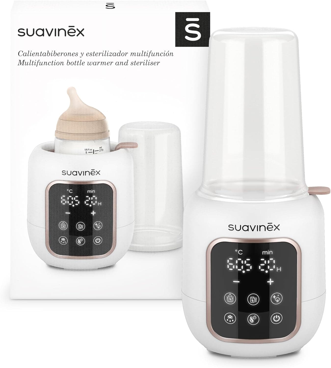 Suavinex, Barões e esterilizador 2 em 1, esteriliza biberões e chupetas, aquece e descongela, leite-materno e potitos, com modo rápido e desliga automático, fácil de usar