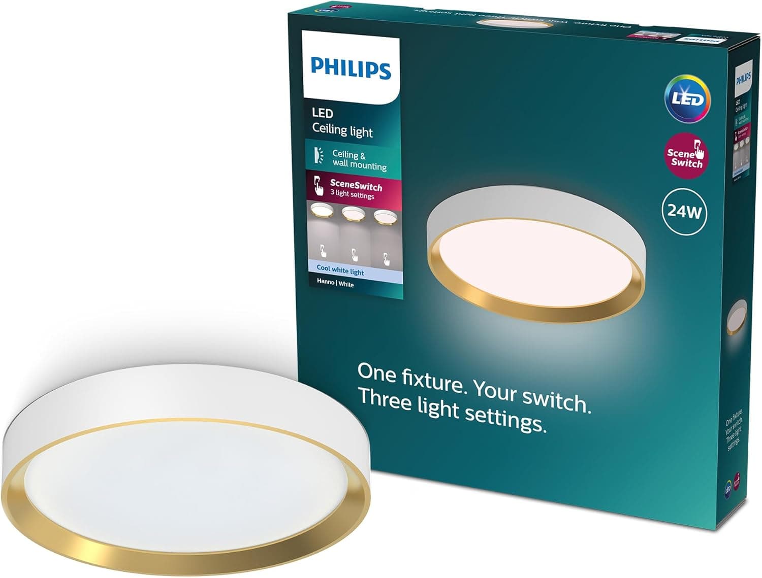 Philips Hanno Plafond Teto com SceneSwitch, redondo, 24 W, 2800 Lm, 4000 K, branco, IP20