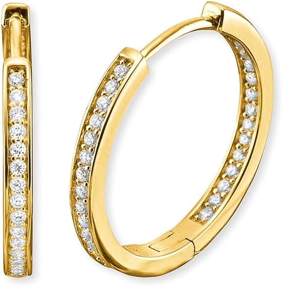 Engelsrufer Brincos de argola lisa para mulher em prata de lei banhada a ouro, com 64 zircões e fecho de clipe, sem níquel, 24 mm, Ø 24 mm, prata de lei, zircónia cúbica, Prata esterlina, Zircônia