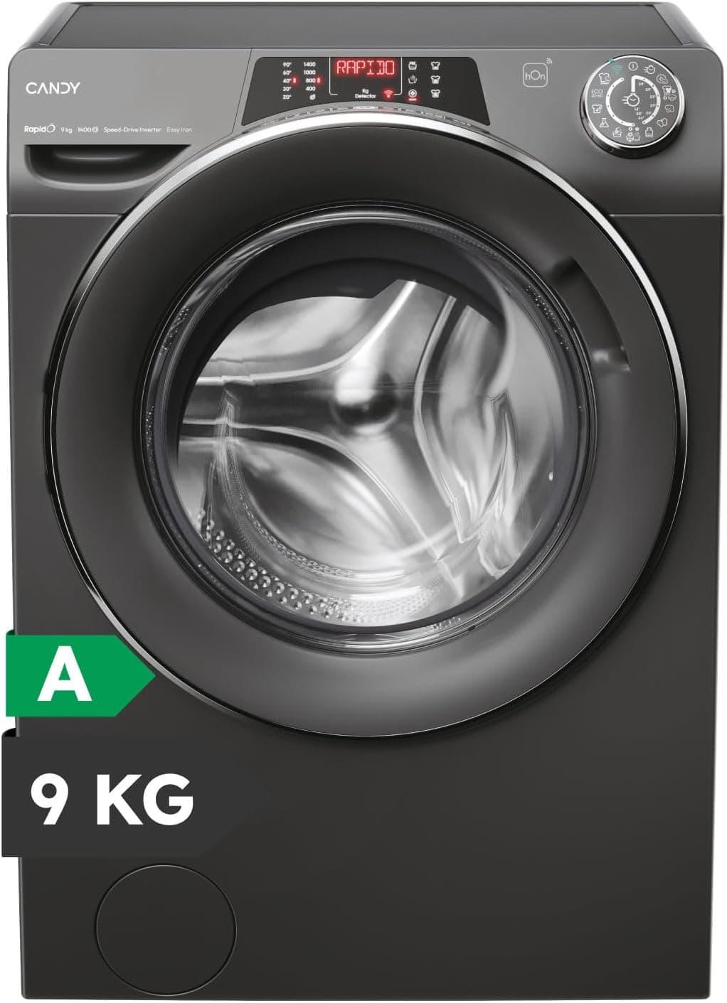 Candy RapidO RO1496DWMCRT/1-S Máquina de lavar 9 kg, 1400 RPM, ecrã Smart Text, painel Smart Touch, Wi-Fi, Snap & Wash, 16 centímetros, 9 rápidos, motor Inverter Speed Drive, função vapor. , 76 DB