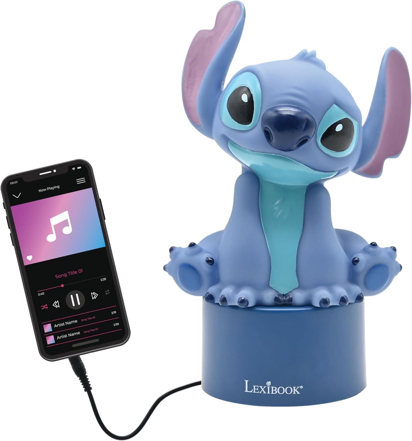 LEXIBOOK, Disney Stitch, luz noturna com altifalante, mudança de cor, luz suave, funciona com pilhas, azul, NS01D