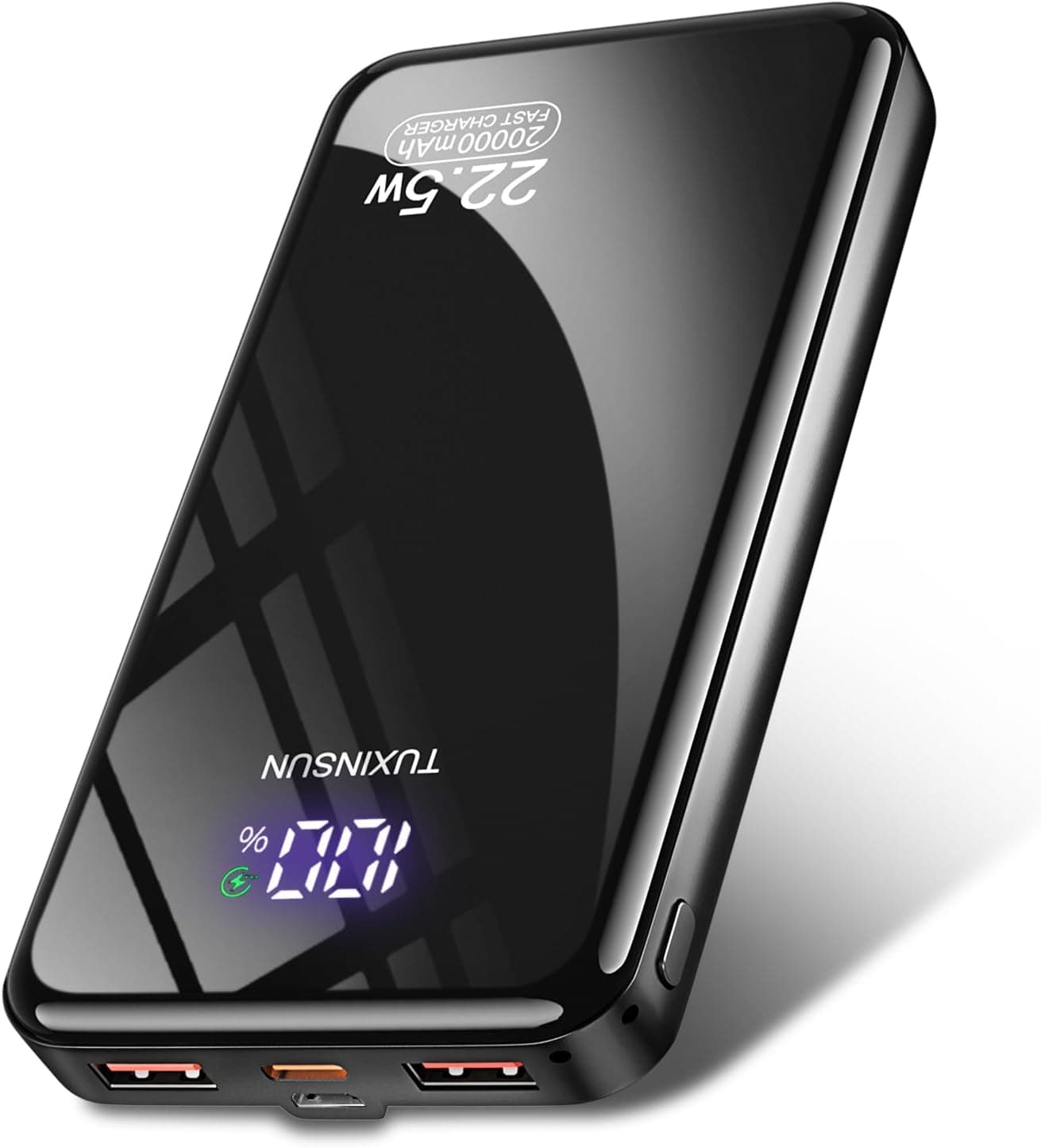 TUXINSUN Power Bank 20000mAh | Carregador portátil rápido de 22,5 W com ecrã LCD e entradas/saídas USB-C