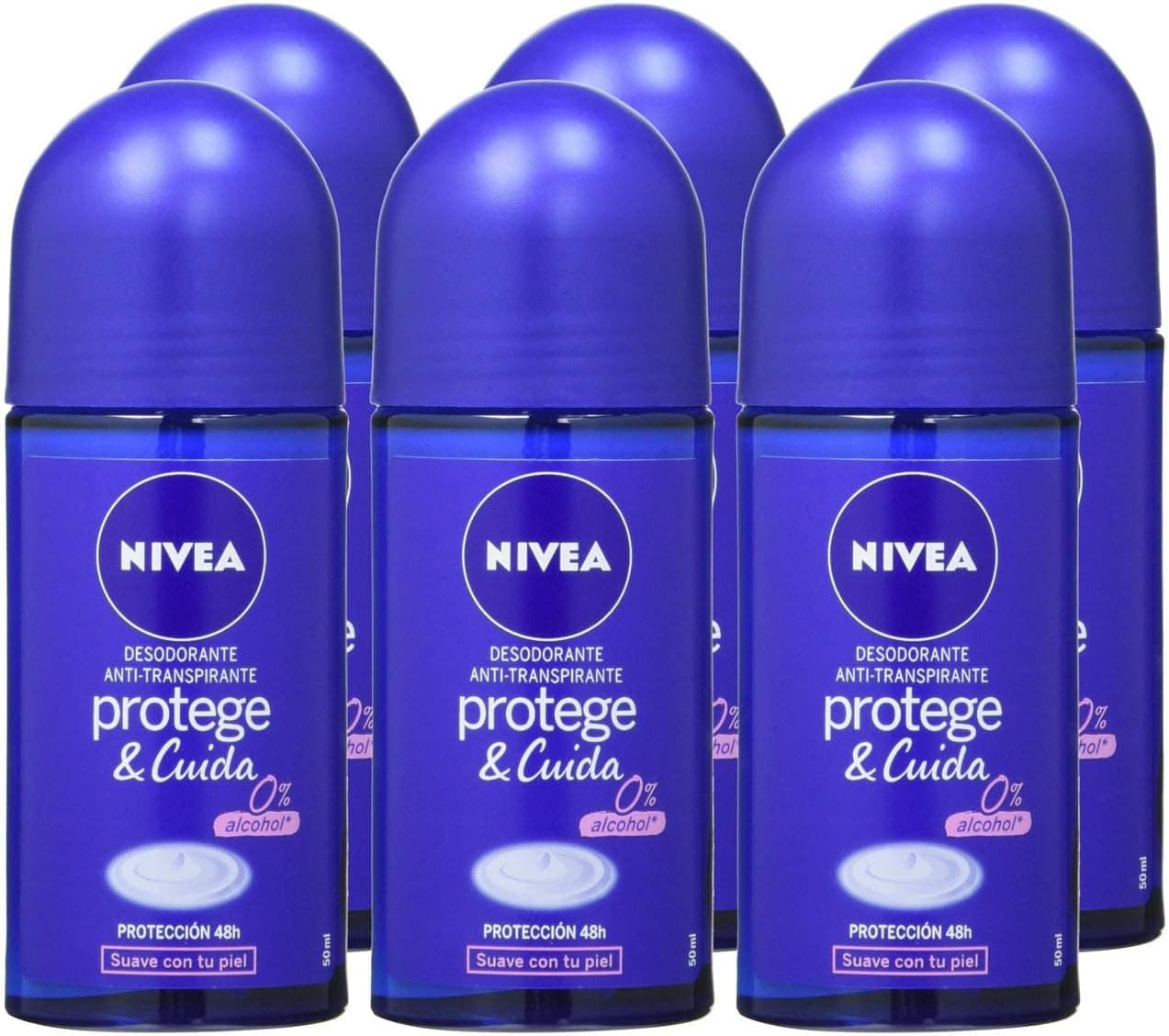 NIVEA Protect & Care Roll-on em embalagem de 6 (6 x 50 ml), desodorizante antitranspirante com aroma de NÍVEA Creme, desodorizante roll on com 0% álcool
