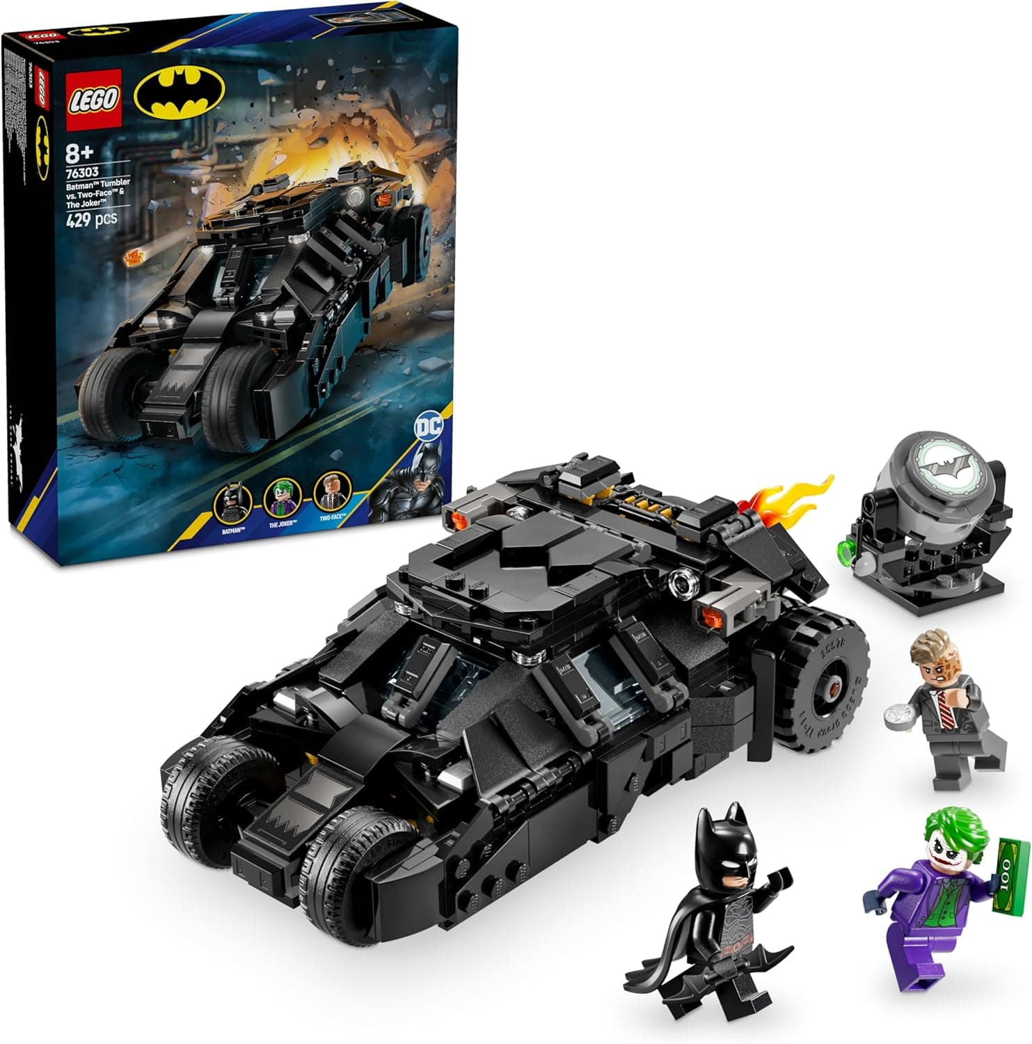 LEGO DC Batman: Tumbler de Batman vs. Two-Face e The Joker brinquedo do cavalheiro escuro, batmóvel e minifiguras de super-heróis e vilões, presente para meninos e meninas de 8 anos ou mais 76303