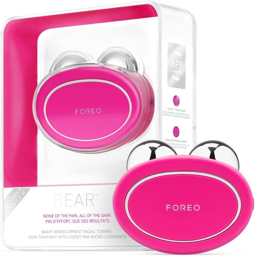 FOREO BEAR Massajador facial elétrico de microcorrentes - Define o contorno da mandíbula - Lifting facial não invasivo - Anti-rugas - seguro e indolor - Fuchsia