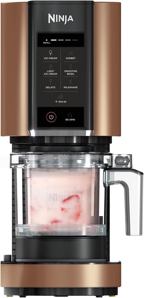 Ninja CREAMi Frigorífico multifuncional, capacidade de 1,4 l, 3 frascos, 7 programas, gelado, gelato, sorvete, Smoothie Bowl, batido e muito mais, preto/cobre, NC300EUCP