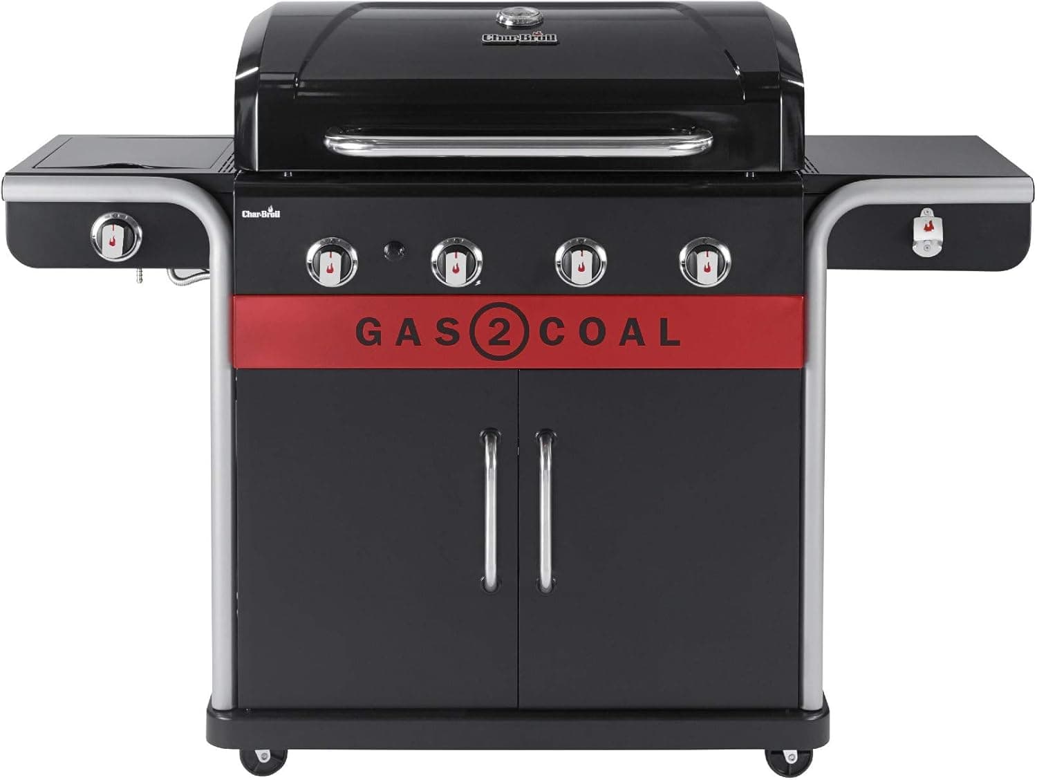 Char-Broil Churrasco a gás gás 2Coal 2.0 440 - churrasqueira híbrida de 4 queimadores com 2 bandejas para carvão patenteadas, 2 portas grandes - ideal para cozinhar ao ar livre, jardim e pátio