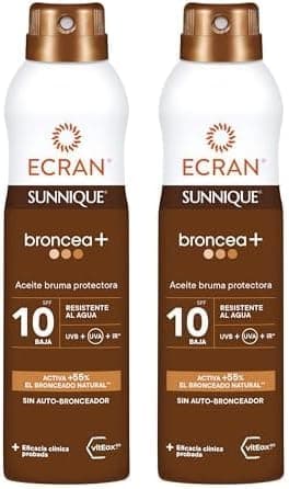 Ecran Sunnique - Bruma óleo protetor FPS 10, proteção UVB UVA e IR-A, resistente à água, com tecnologia Pure Bronze e VitEox 80, ativa o bronze natural, sem autobronzeador - 250 ml